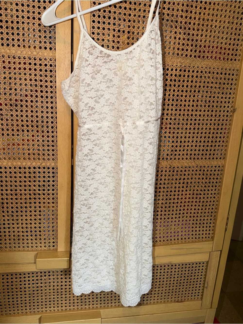 Vtg Med White Floral Lace Lingerie Chemise Slip Dress Cottagecore Y2K Babydoll